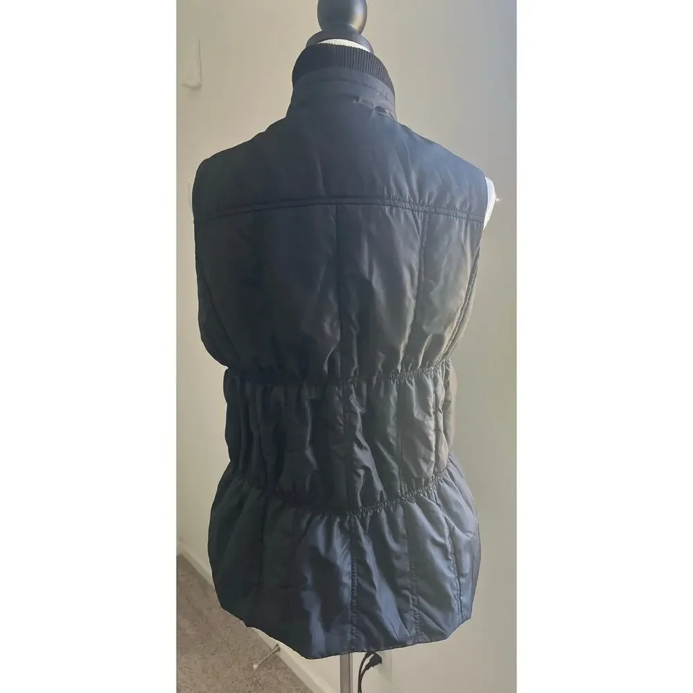 Avenue Stretchy Ruched Puffer Black with Pockets Sleeveless Zip Up Vest Sz 14/16